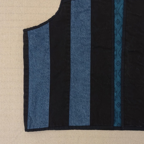 Vintage Black and Blue Striped Denim Vest - Picture 3 of 11